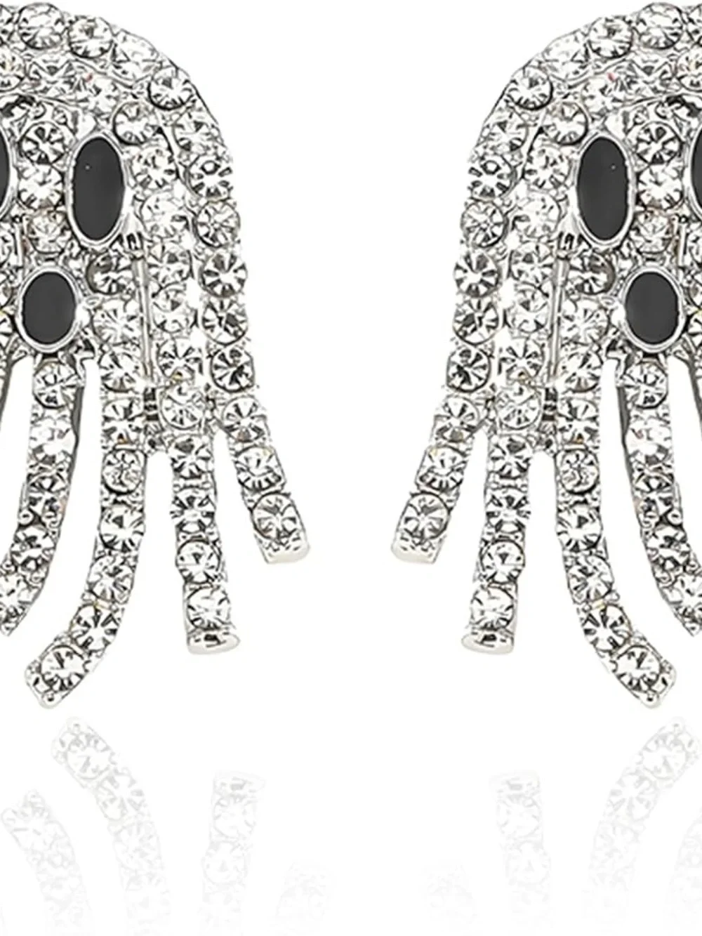 Crystal Ghost Drop Earrings - Silver with Black Accents